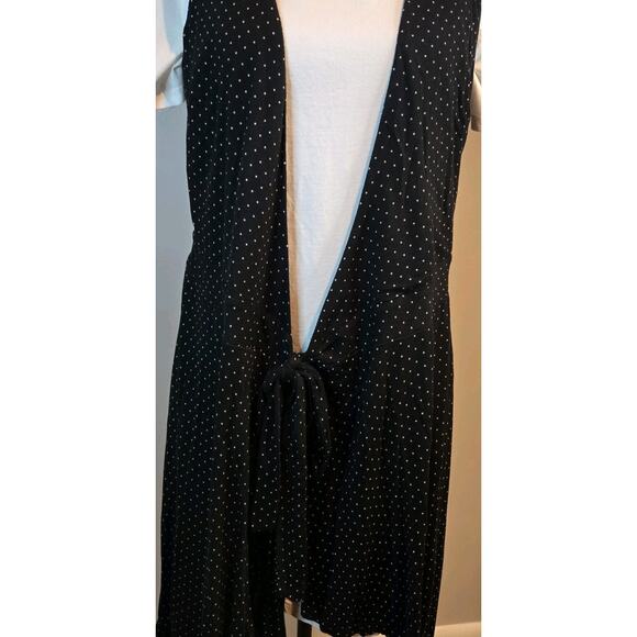 Ann Taylor Loft Black Polka Dot Wrap Sleeveless VEST Tie Front Midi Length Flowy - Picture 1 of 10